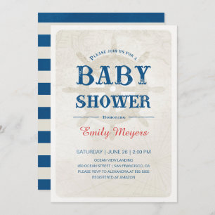 Navy Blue Nautical Baby Shower Invitation