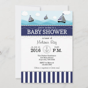 Navy Blue Nautical Baby Shower Invitation