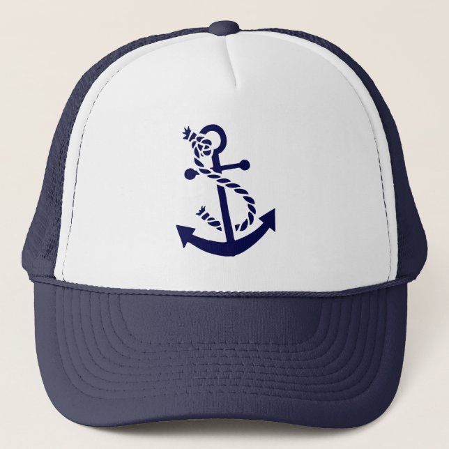 Navy Blue Nautical Boat Anchor 3 Trucker Hat (Front)