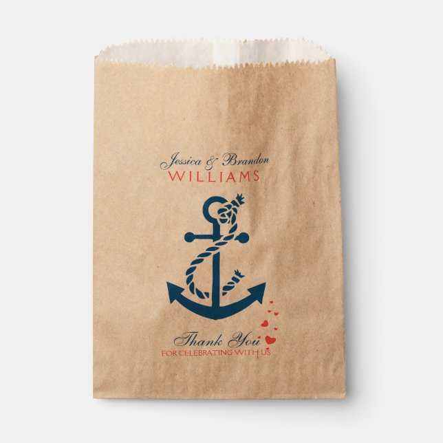 Navy Blue Nautical Boat Anchor And Rope Favour Bags (Front)