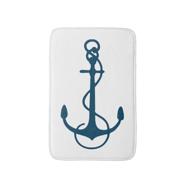 Navy Blue nautical Boat Anchor Illustration Bath Mat (Front Vertical)