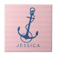 Navy Blue Nautical Boat Anchor On Pink