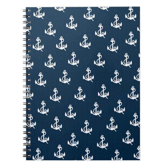Navy Blue Nautical Boat Anchor Pattern Notebook (Front)