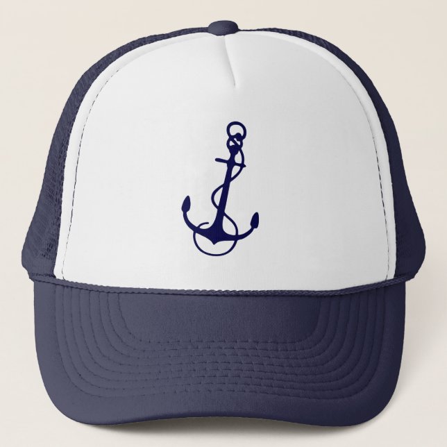 Navy Blue Nautical Boat Anchor Trucker Hat (Front)