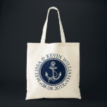 Navy Blue Nautical Boat Anchor Wedding Template Tote Bag<br><div class="desc">Navy blue and white nautical boat anchor wedding template for names and wedding date.</div>