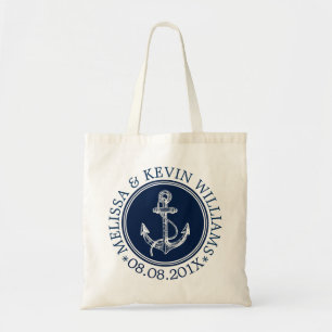 Navy Blue Nautical Boat Anchor Wedding Template Tote Bag