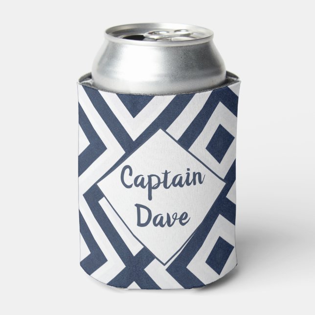 Navy Blue Nautical Boat Fun Captain Custom Can Cooler (Can Front)