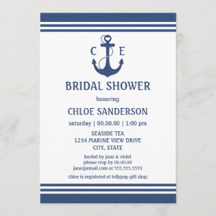 Navy Blue Nautical Bridal Shower Invitations