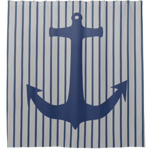 Navy Blue Nautical Classic Anchor Shower Curtain (Front)