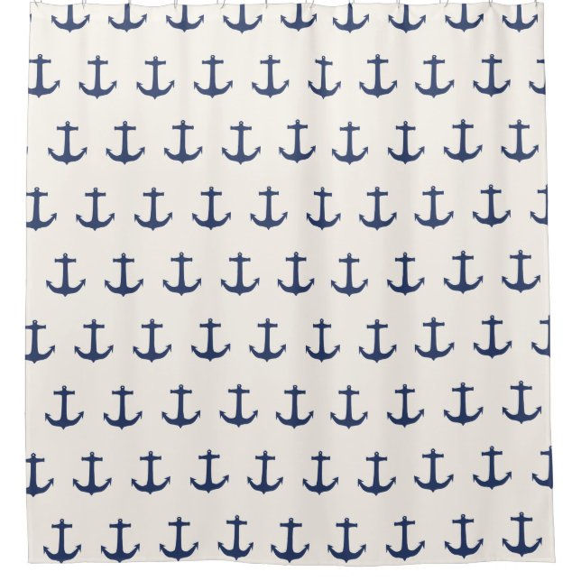 Navy Blue Nautical Classic Anchor Shower Curtain (Front)