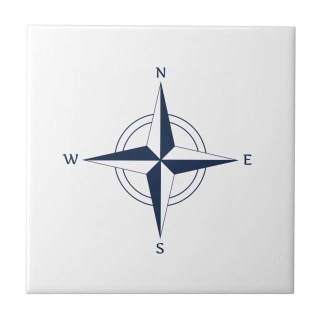 Navy Blue Nautical Compass Tile (Front)
