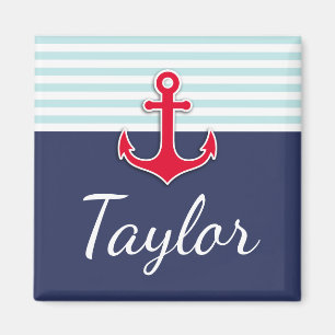 Navy Blue Nautical Design Personalised Text Magnet