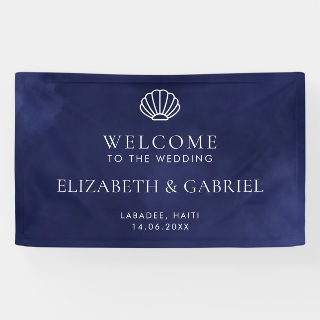 Navy Blue Nautical Destination Wedding Welcome Sig Banner (Horizontal)