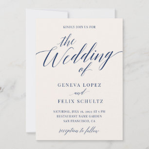 Navy Blue Nautical Elegant Calligraphy Wedding Inv Invitation