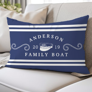 Navy Blue Nautical Family Boat Boating Captain Lumbar Cushion