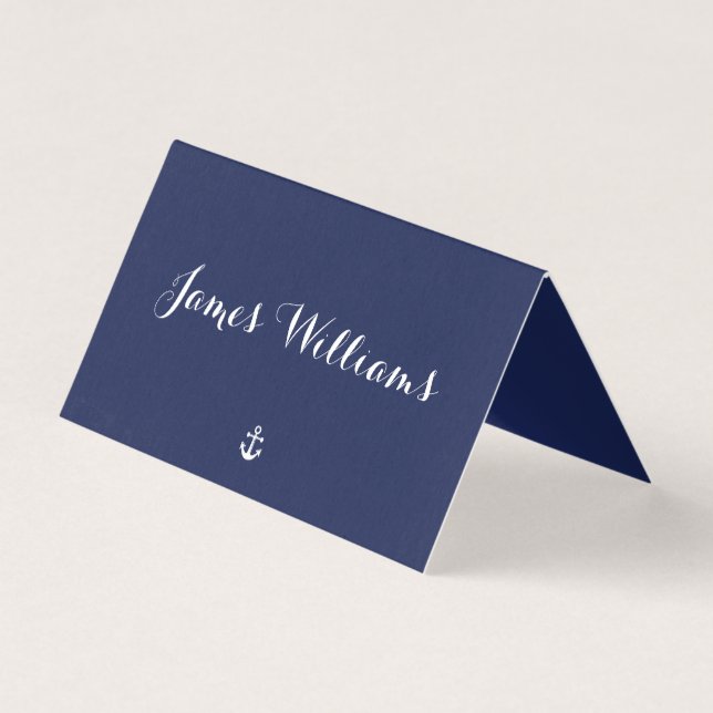 Navy Blue Nautical Folded Place Setting Cards (Front)