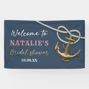 Navy Blue Nautical Gold Anchor Rope Bridal Shower  Banner