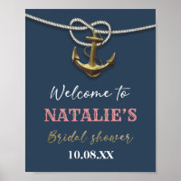 Navy Blue Nautical Gold Anchor Rope Bridal Shower