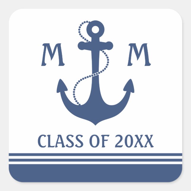 Navy Blue Nautical Graduation Square Sticker (Front)