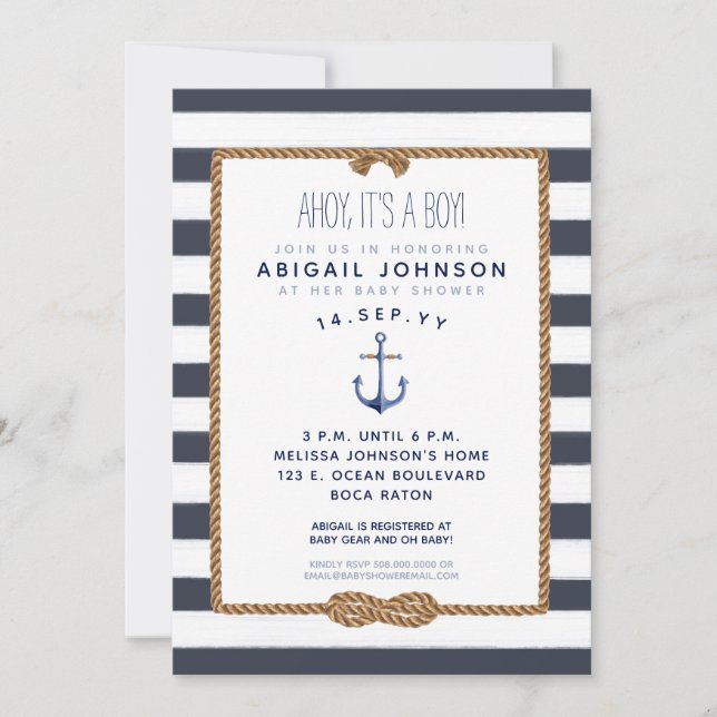 Navy Blue Nautical Infinity Knot Baby Shower Invitation (Front)