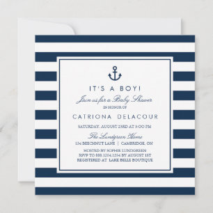 Navy Blue Nautical It's a Boy Baby Shower Invitation