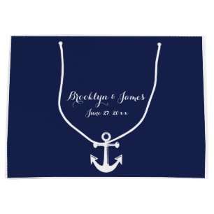 Navy Blue Nautical Large Gift Bags For Wedding