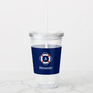 Navy Blue Nautical Lifesaver Monogram Acrylic Tumbler