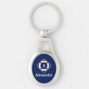 Navy Blue Nautical Lifesaver Monogram Key Ring