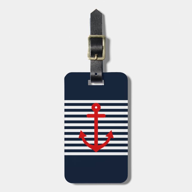 Navy Blue Nautical Luggage Tag (Front Vertical)