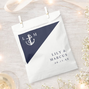 Navy Blue Nautical Minimalist Monogram Wedding Favour Bags