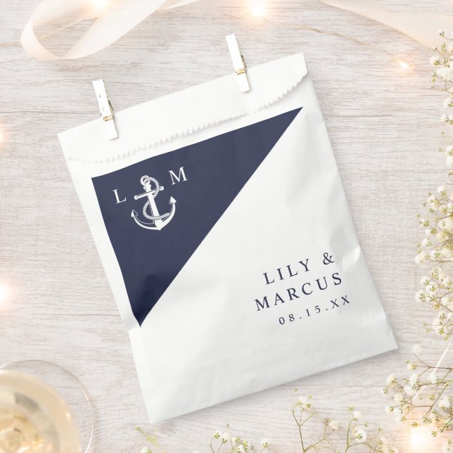 Navy Blue Nautical Minimalist Monogram Wedding Favour Bags (Clipped)