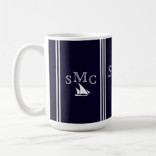 Navy Blue Nautical Monogram Sailboat Ceiling Lamp Coffee Mug