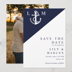 Navy Blue Nautical Monogram Wedding Photo Save The Date