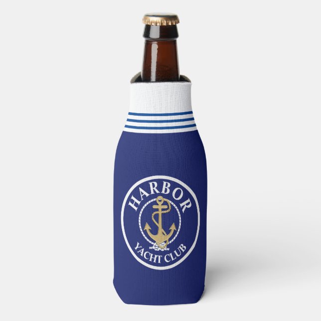 Navy Blue Nautical Monogrammed Bottle Cooler (Bottle Front)