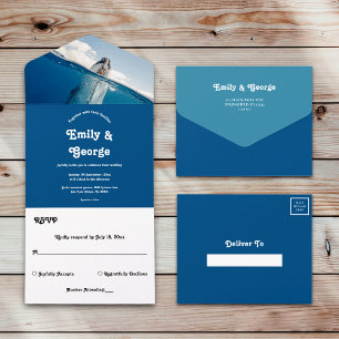 Navy Blue Nautical Ocean Whale Boho Beach Wedding All In One Invitation