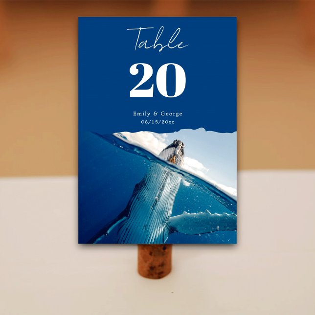 Navy Blue Nautical Ocean Whale Boho Beach Wedding Table Number (Creator Uploaded)