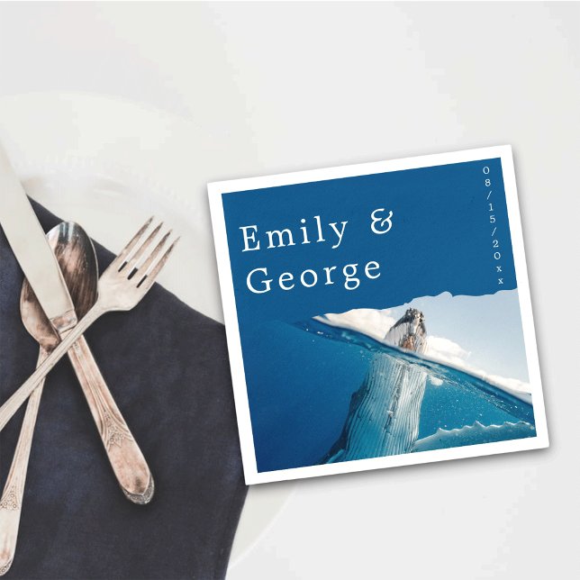 Navy Blue Nautical Ocean Whale Coastal Wedding Napkin (Creator Uploaded)
