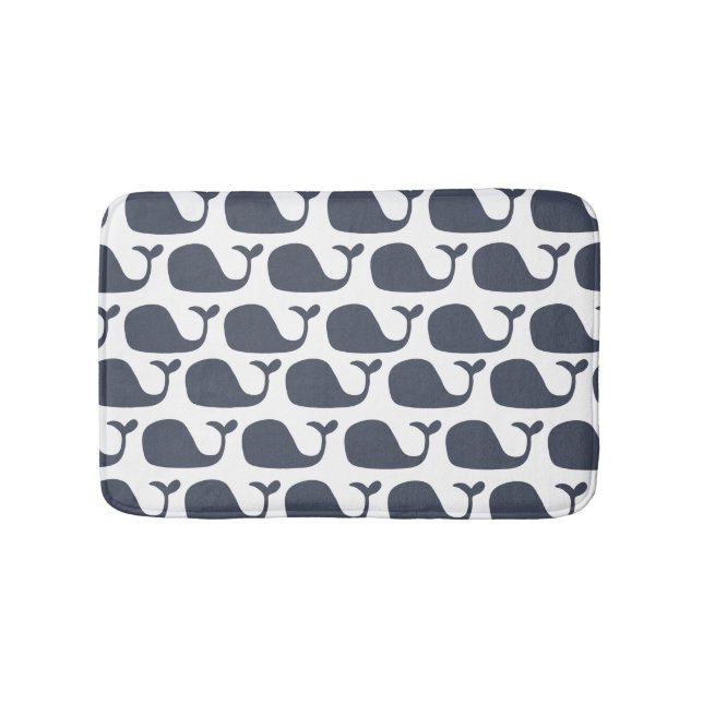 Navy Blue Nautical Ocean Whales Bath Mat (Front)