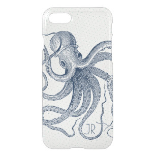 Navy-Blue Nautical Octopus Vintage Illustration iPhone SE/8/7 Case