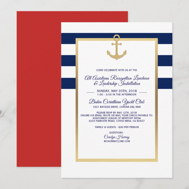 Navy Blue Nautical Party Event Invites (Front/Back)