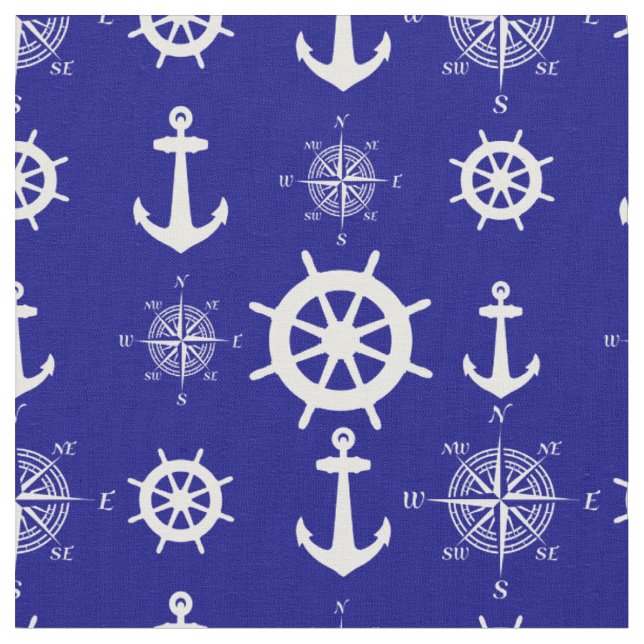 Navy Blue Nautical Pattern Fabric (Close Up)