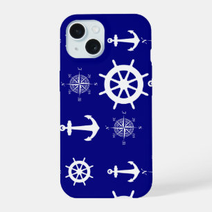Navy Blue Nautical Pattern iPhone 15 Case