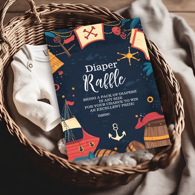 Navy Blue Nautical Pirate Baby Show Diapper Raffle Enclosure Card (Creator Uploaded)