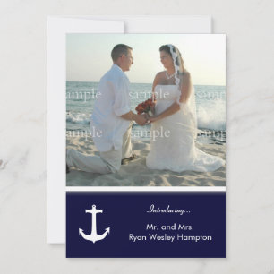 Navy Blue Nautical Post-Wedding Photo Invitations