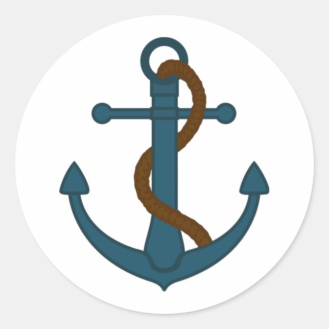 Navy Blue Nautical Rope and Anchor Baby Shower Classic Round Sticker (Front)
