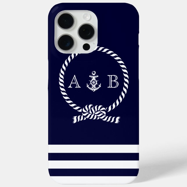 Navy Blue Nautical Rope and Anchor Monogrammed Case-Mate iPhone Case (Back)