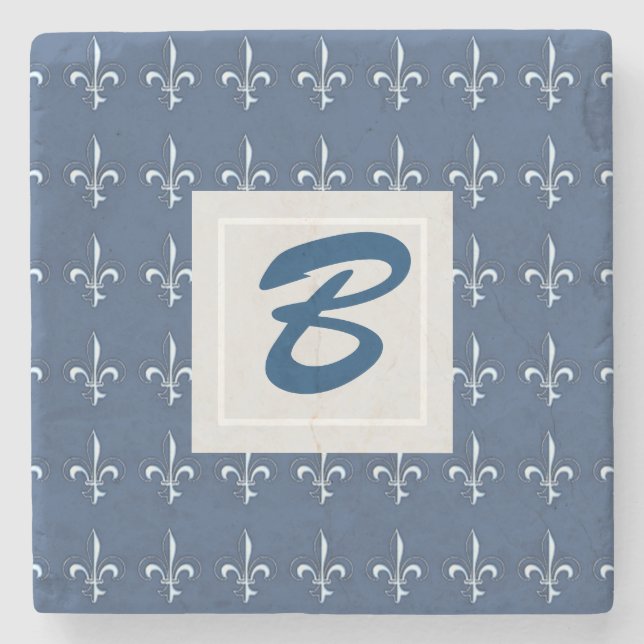 Navy Blue Nautical Rope and Anchor Stone Coaster (Front)