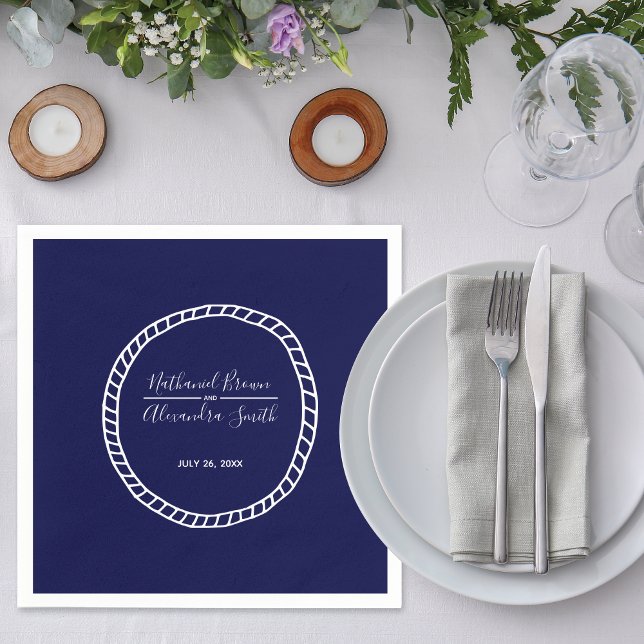 Navy Blue Nautical Rope Wedding Napkin (Creator Uploaded)