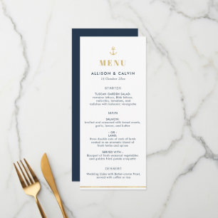 Navy blue nautical sea wedding menu