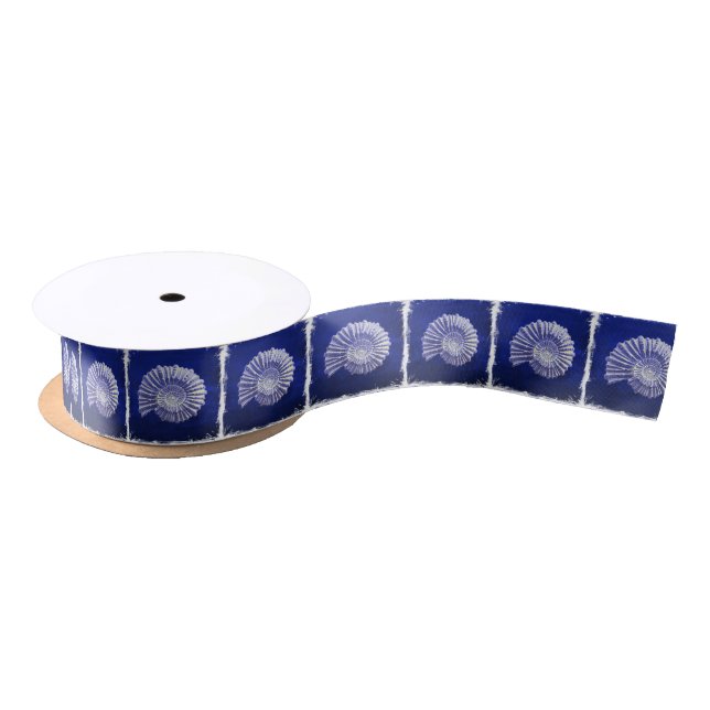 navy blue nautical seashells coastal wedding favou satin ribbon (Spool)